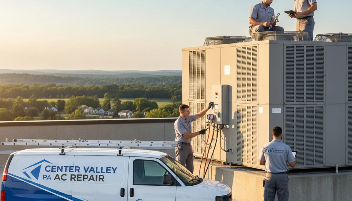 Professional AC repair technician servicing air conditioner unit in Allentown, PA