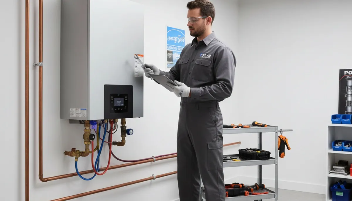 Technician performing boiler repair service in Allentown, PA for Five Star Cooling