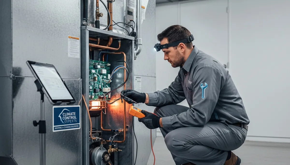 Technician performing furnace repair in Allentown, PA for Five Star Cooling heating service
